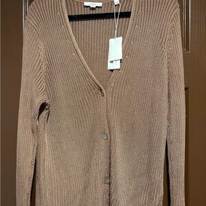 Vince Tan Ribbed Cardigan Sweater
